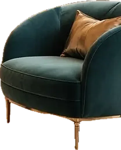 The Riviera Lounge Chair in deep teal velvet with slim brass legs